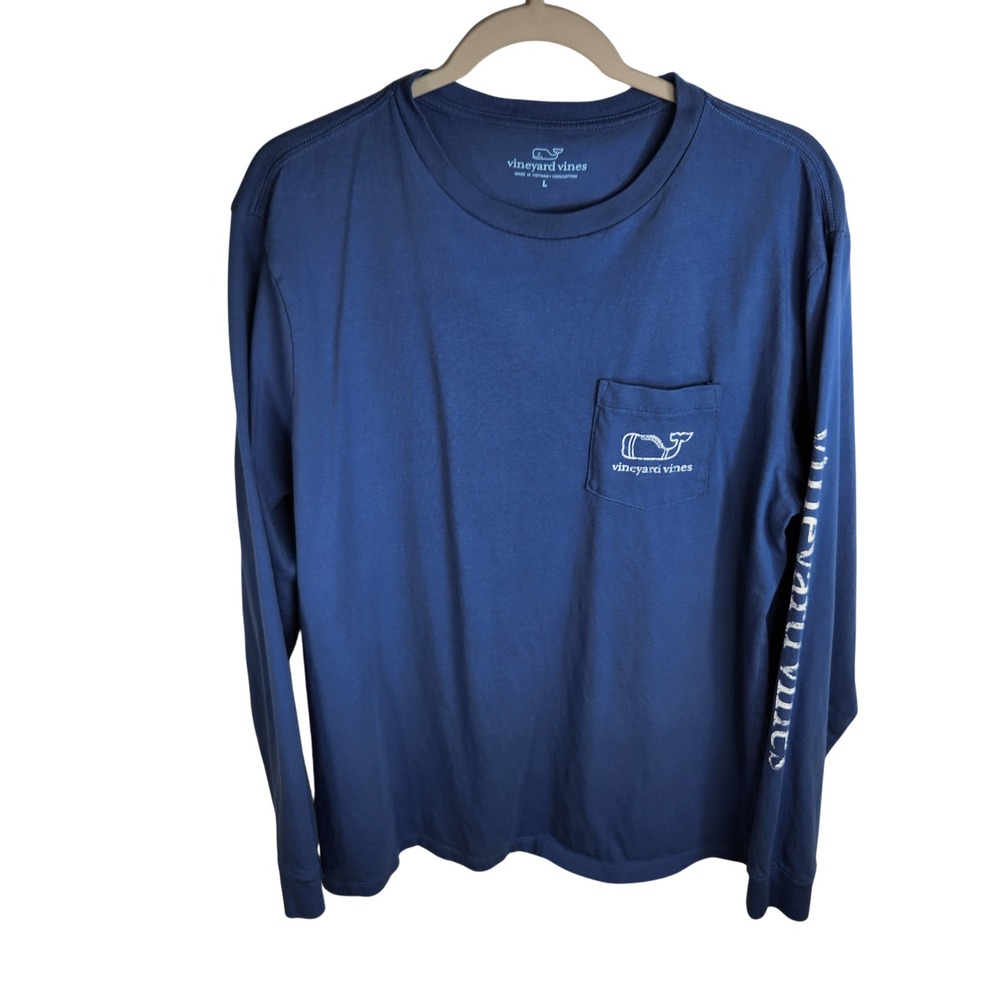 Vineyard Vines Long Sleeve T-Shirt‎ Men's Large Blue Cotton Whale Football